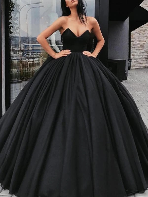 Sweetheart Puffy Pleats Skirt Black Prom Evening Ball Gown Dark Gothic Wedding Bridal Gown - Click Image to Close